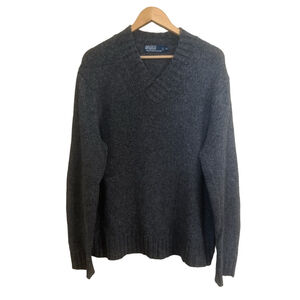 Polo Ralph Lauren mens XL Cotton Hemp Blend Knitted Gray Suede Elbows Sweater